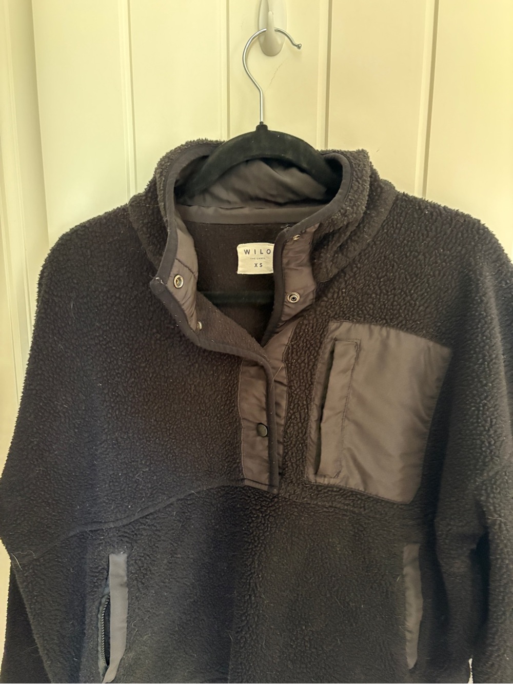 Willow Black Sherpa Snap Pullover with Chest Pocket